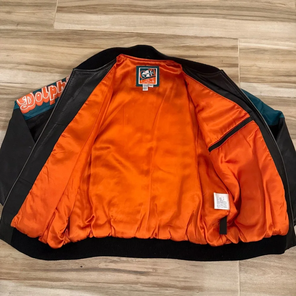 Vintage G-III Carl Banks Miami‎ Dolphins Leather Varsity Jacket Mens L Black NFL